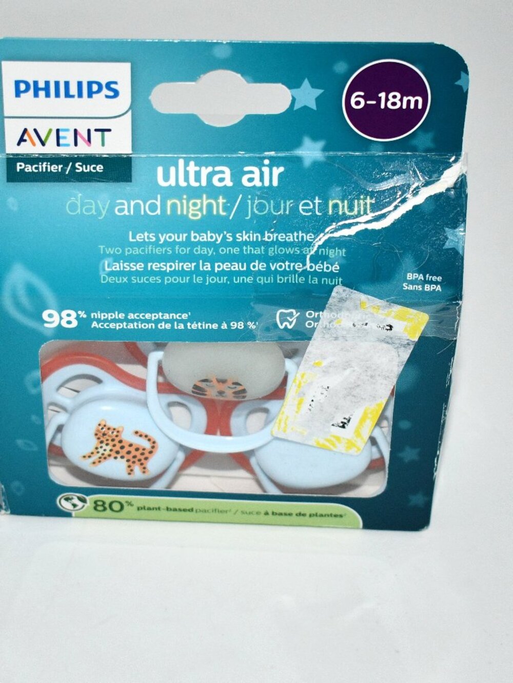 Philips Avent Ultra Air Day/ Night Pacifiers, 6-18M, Leaf/ Leopard, BPA Free, NW
